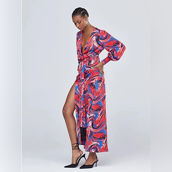 NWT Gabrielle Union x New York & co. Womens M Red Blue Marble-Print Maxi  Dress - www.disolcolor.com
